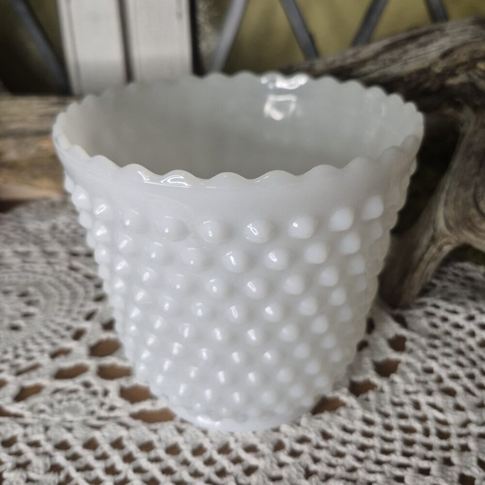 Hobnail Milk Glass Planter 5" - Picture 3 of 7